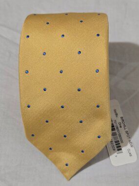 NWT PINK Thomas Pink Woven in England 100% Silk Necktie Gold Blue Birchill Spot